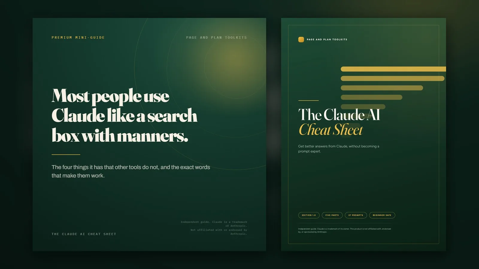 The Claude AI Cheat Sheet: cover and pages