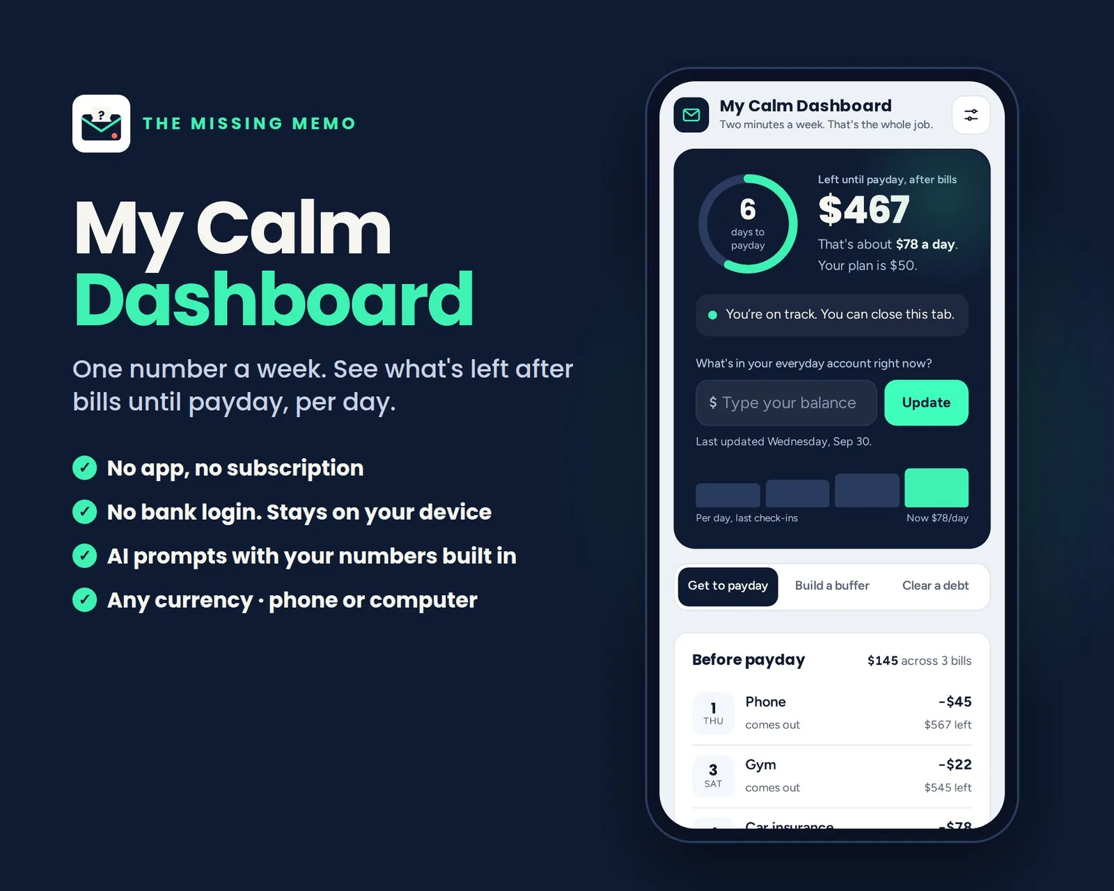 My Calm Dashboard: cover and pages